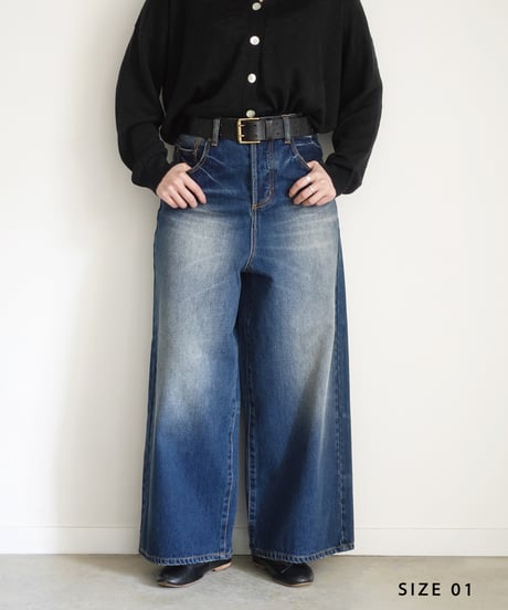 i c h i  230430  DENIM Wide Pants / B : DARK・2 size