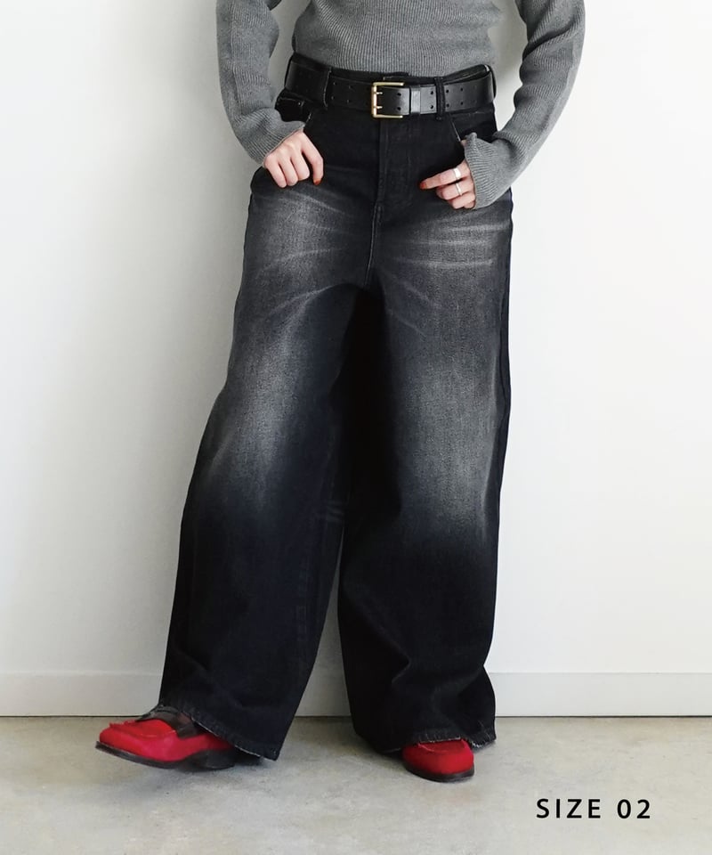 i c h i 230430 DENIM Wide Pants / D : BLACK・2
