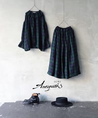 【ONLINE LIMITED】ichiAntiquités 1000634 Linen Tartan Frill Shirt / A : BLACK WATCH