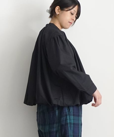 i c h i  250422 Cotton Balloon Shirt / D : BLACK