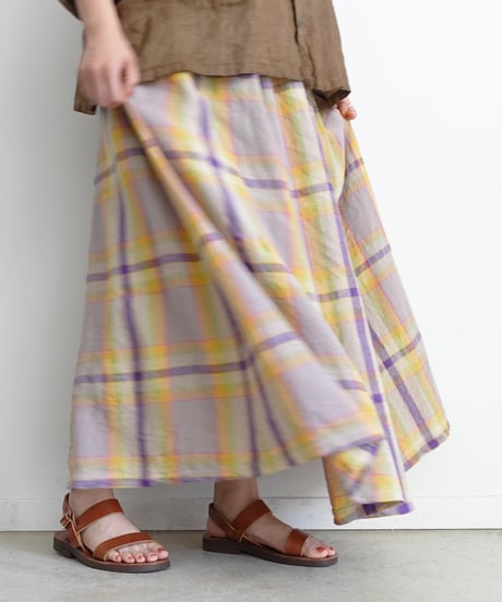 ichiAntiquités  1001115  Linen Cotton Check Skirt / 2 COLORS