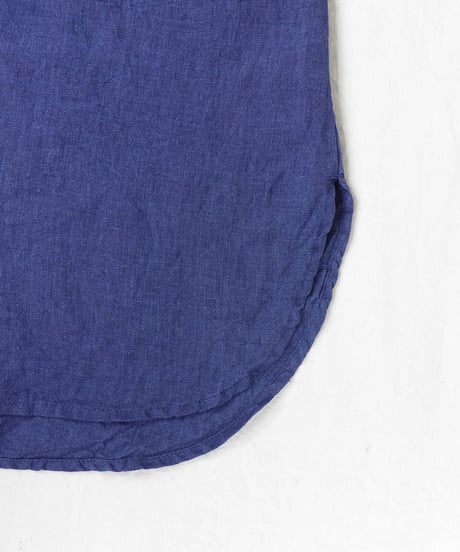 ichiAntiquités 1100314 INDIGO Linen Band Collar Dress / A : INDIGO