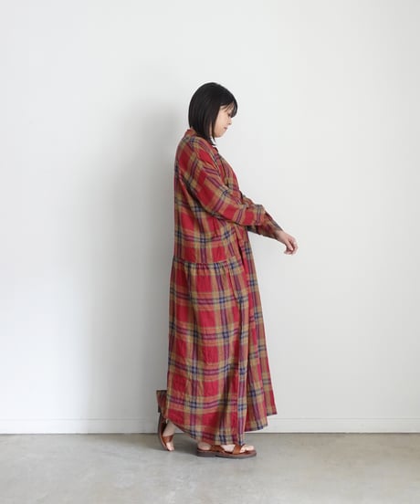 ichiAntiquités 1100902 Linen Cotton Tartan Check Shirt Dress / 3 COLORS