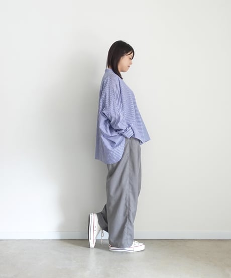 i c h i  260117 Stand Collar Stripe Shirt / D : NAVY STRIPE