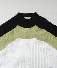 ichiAntiquités 1100913  French Linen Band Collar Tuck Shirt / 3 COLORS