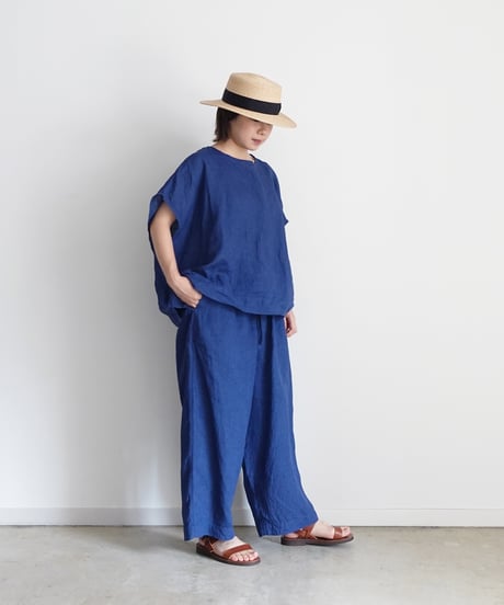 ichiAntiquités 1001116  INDIGO Linen French sleeve Over Pullover / A : INDIGO