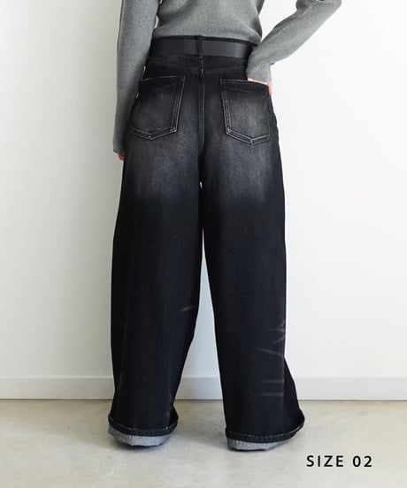 i c h i  230430  DENIM Wide Pants / D : BLACK・2 size