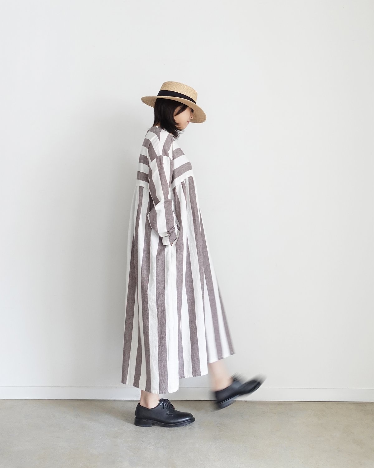i c h i 251035 Cotton Linen Border Dress / 2 CO...