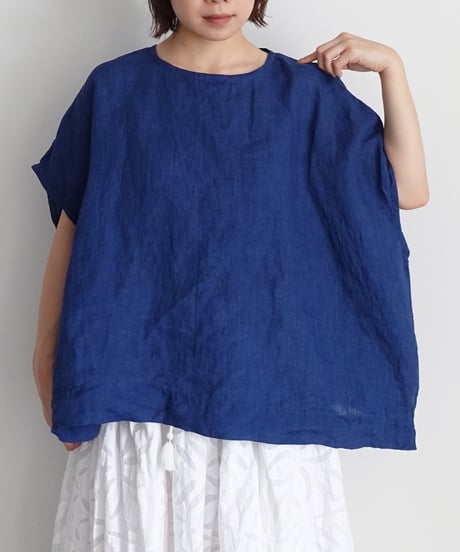 ichiAntiquités 1001116  INDIGO Linen French sleeve Over Pullover / A : INDIGO