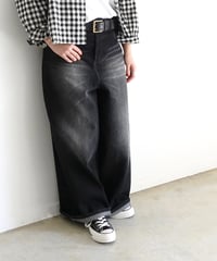 i c h i  230430  DENIM Wide Pants / D : BLACK・2 size