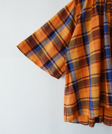 i c h i 251008  Cotton Check Band Collar Blouse / B : ORANGE