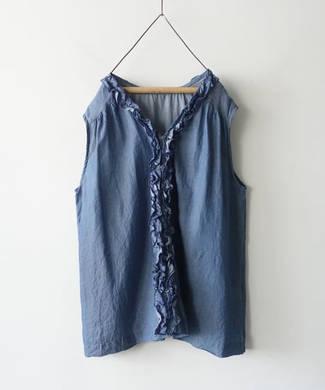 ichi 251212 2WAY Denim Sleeveless Frill Shirt / A : LIGHT INDIGO