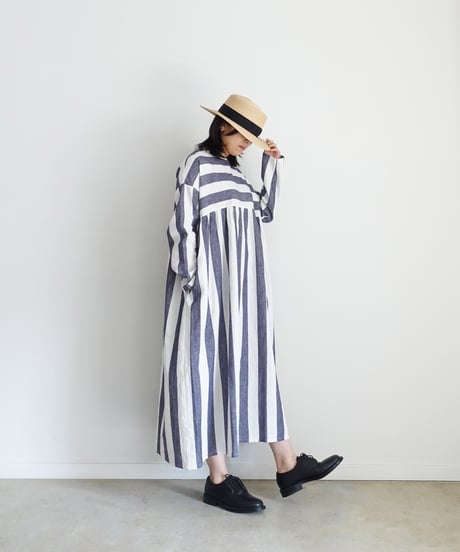 i c h i 251035 Cotton Linen Border Dress / 2 COLORS