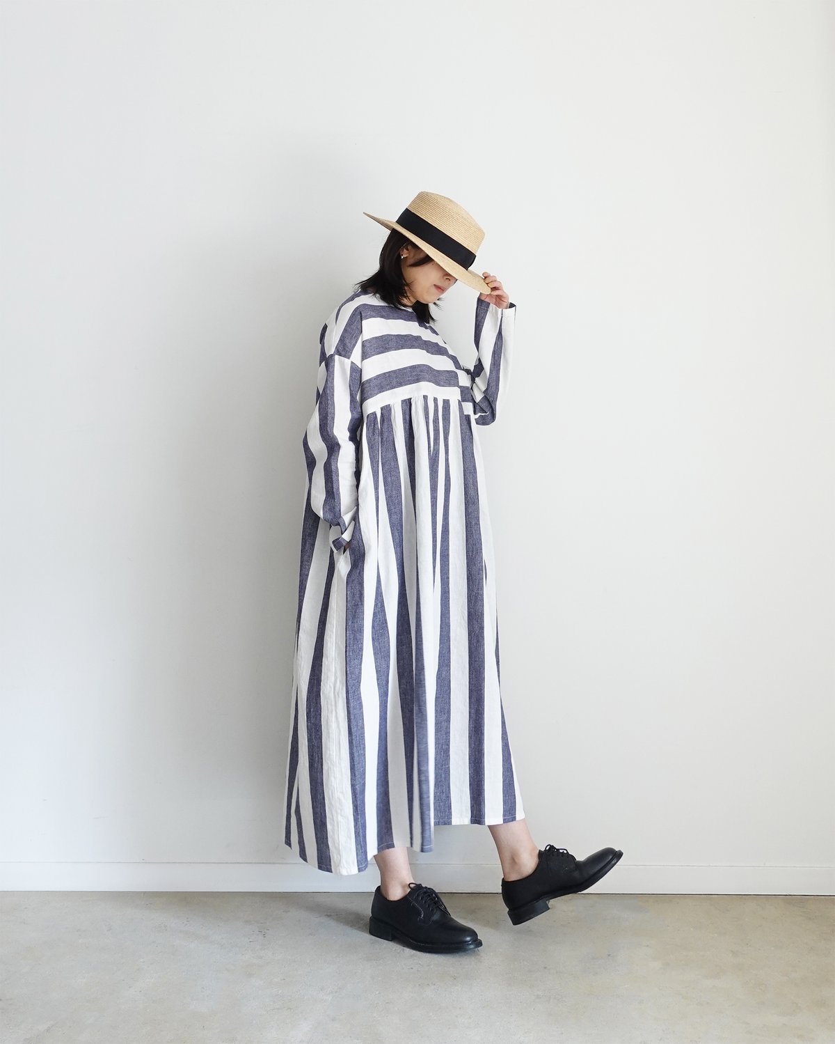 i c h i 251035 Cotton Linen Border Dress / 2 CO...