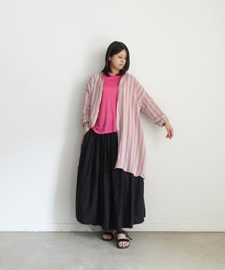 ichi Antiquités 1000913 Linen Cotton Stripe Long Shirt / 2 COLORS