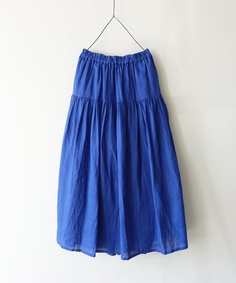 i c h i  251006 French Linen Gathered Skirt / D : BLUE