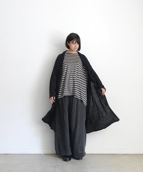 【 LIMITED COLLECTION 】Antiquités noir  801209 Linen Long Robe Cardigan / B : BLACK