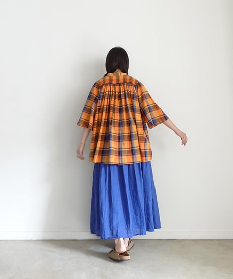 i c h i  251006 French Linen Gathered Skirt / D : BLUE