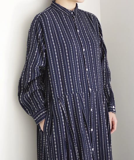 ichiAntiquités  1000910 INDIGO Dobby Stripe Shirt Dress / 2 COLORS