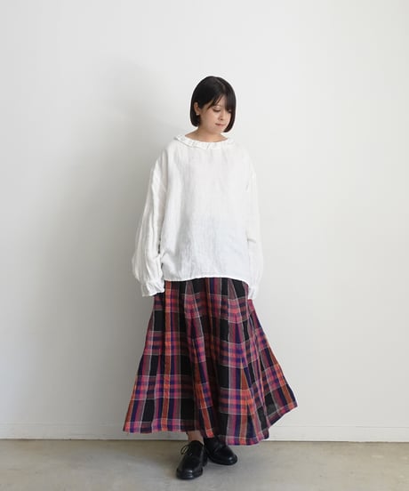 ichiAntiquités  1001115  Linen Cotton Check Skirt / 2 COLORS