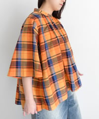 i c h i 251008  Cotton Check Band Collar Blouse / B : ORANGE