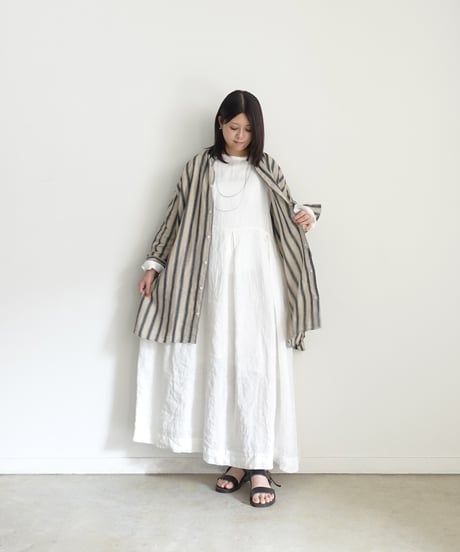 ichi Antiquités 1000913 Linen Cotton Stripe Long Shirt / 2 COLORS