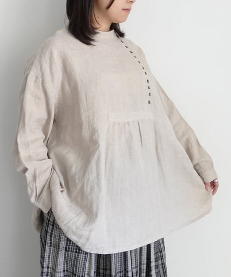 ichiAntiquités 1100910 Linen Broad Band Collar Shirt / 3 COLORS
