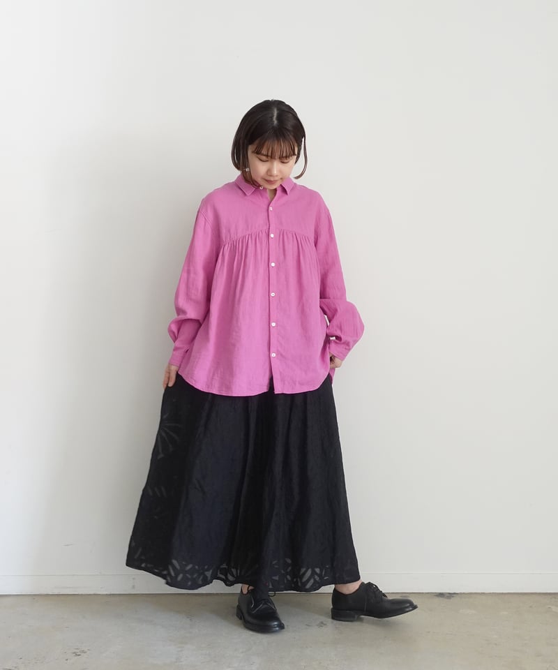 シャトルAntiquités noir Linen Gather Skir CATEGORY Skirt