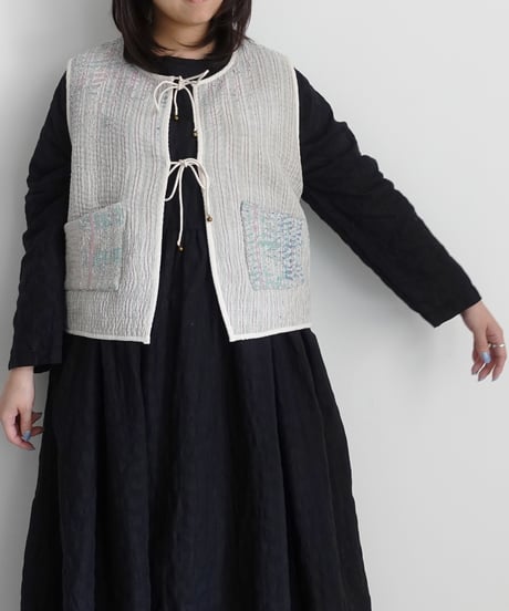 ichiAntiquités 1101109 Linen Cotton Gingham Check Dress / 2 COLORS