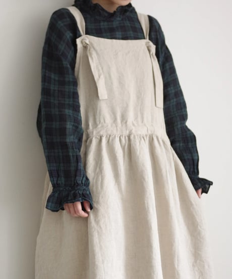 【 LIMITED COLLECTION 】Antiquités noir 1001201  Linen Frill Blouse / A : BLACK WATCH