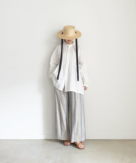 ichiAntiquités 1100913  French Linen Band Collar Tuck Shirt / 3 COLORS
