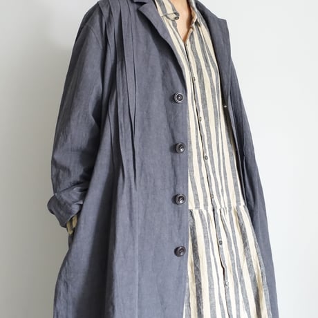 ichiAntiquités 700911 Cotton Linen Tuck Coat / B : Vintage CHARCOAL