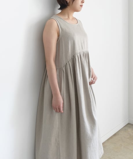 ichiAntiquités 1000924 Linen Cotton DENIM Sleeveless Dress / 2 COLORS
