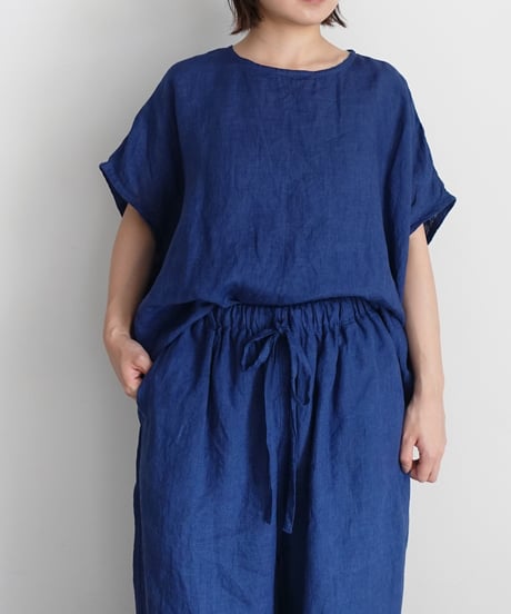 ichiAntiquités 1001116  INDIGO Linen French sleeve Over Pullover / A : INDIGO