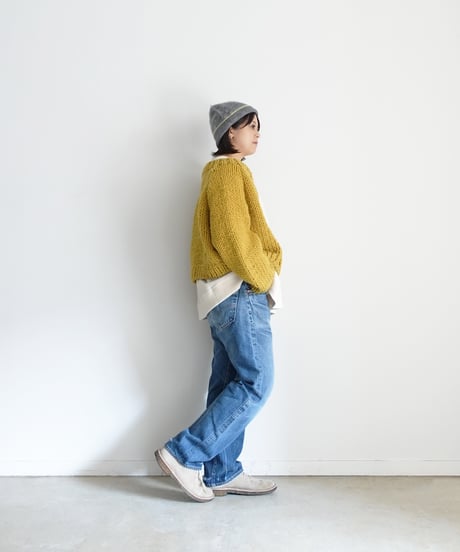 ichiAntiquités 1100358  Mohair mix Knit Beanie / D : GRAY × YELLOW