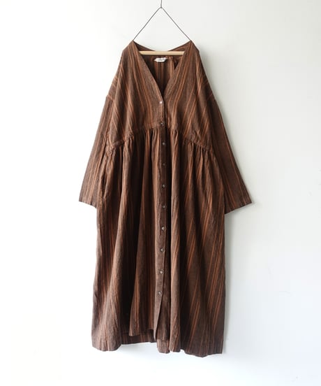ichiAntiquités 1100616 V neck Stripe Dress / 2 COLORS