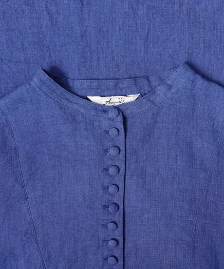 ichiAntiquités 1100314 INDIGO Linen Band Collar Dress / A : INDIGO