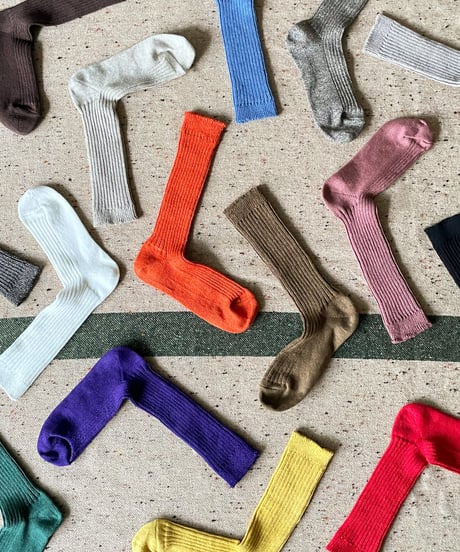LOITER L019 Linen Color Rib Socks / 3 COLORS : SMOKE PINK・ORANGE・PURPLE