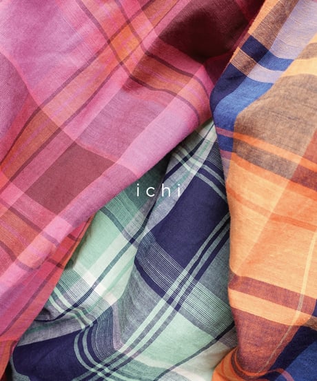 i c h i 251008  Cotton Check Band Collar Blouse / B : ORANGE