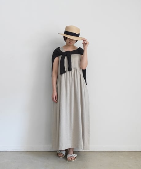 ichiAntiquités 1000924 Linen Cotton DENIM Sleeveless Dress / 2 COLORS