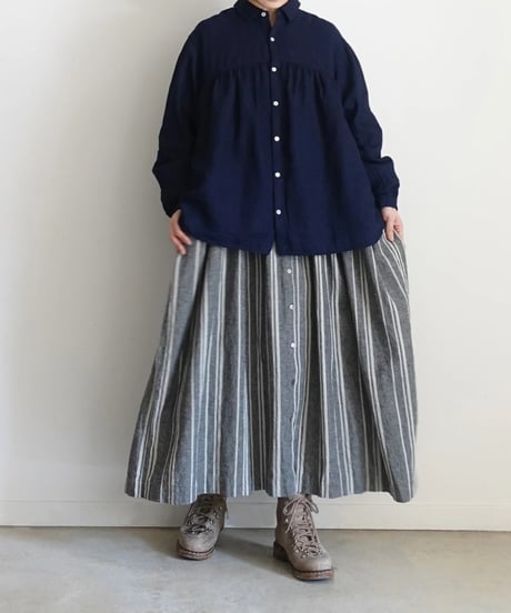 ichiAntiquités 1000901 Linen Cotton Yoke Gather Blouse / 3 COLORS