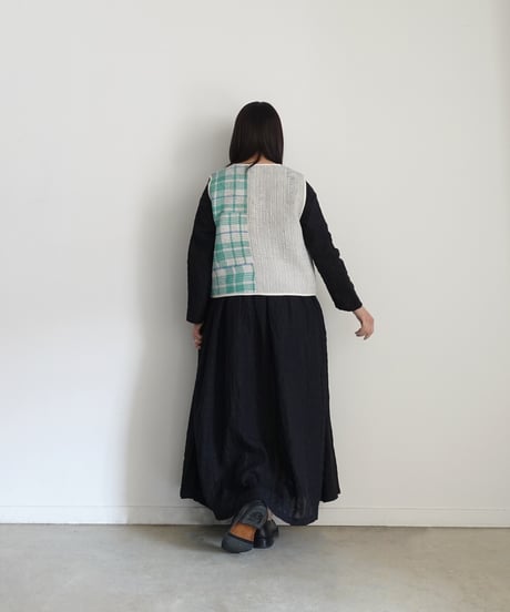 ichiAntiquités 1101109 Linen Cotton Gingham Check Dress / 2 COLORS