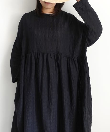 ichiAntiquités 1101109 Linen Cotton Gingham Check Dress / 2 COLORS