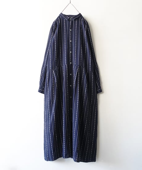 ichiAntiquités  1000910 INDIGO Dobby Stripe Shirt Dress / 2 COLORS