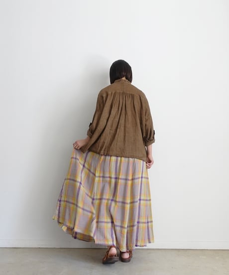 ichiAntiquités  1001115  Linen Cotton Check Skirt / 2 COLORS
