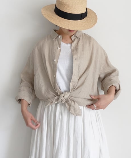 【 ONLINE LIMITED 】Antiquités 1000631 Linen Vacances Over Shirt / 2 COLORS