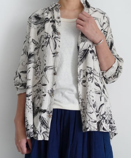 ichiAntiquités 1101123 Rayon Linen Botanical Print Shirt / 2 COLORS