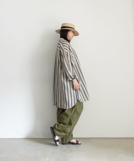 ichi Antiquités 1000913 Linen Cotton Stripe Long Shirt / 2 COLORS