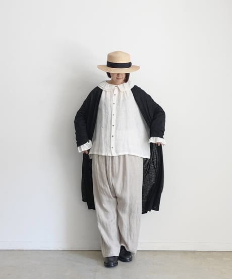 【 LIMITED COLLECTION 】Antiquités noir  801209 Linen Long Robe Cardigan / B : BLACK