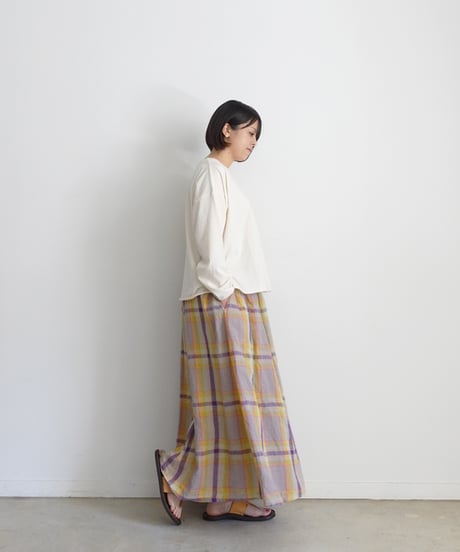 ichiAntiquités  1001115  Linen Cotton Check Skirt / 2 COLORS